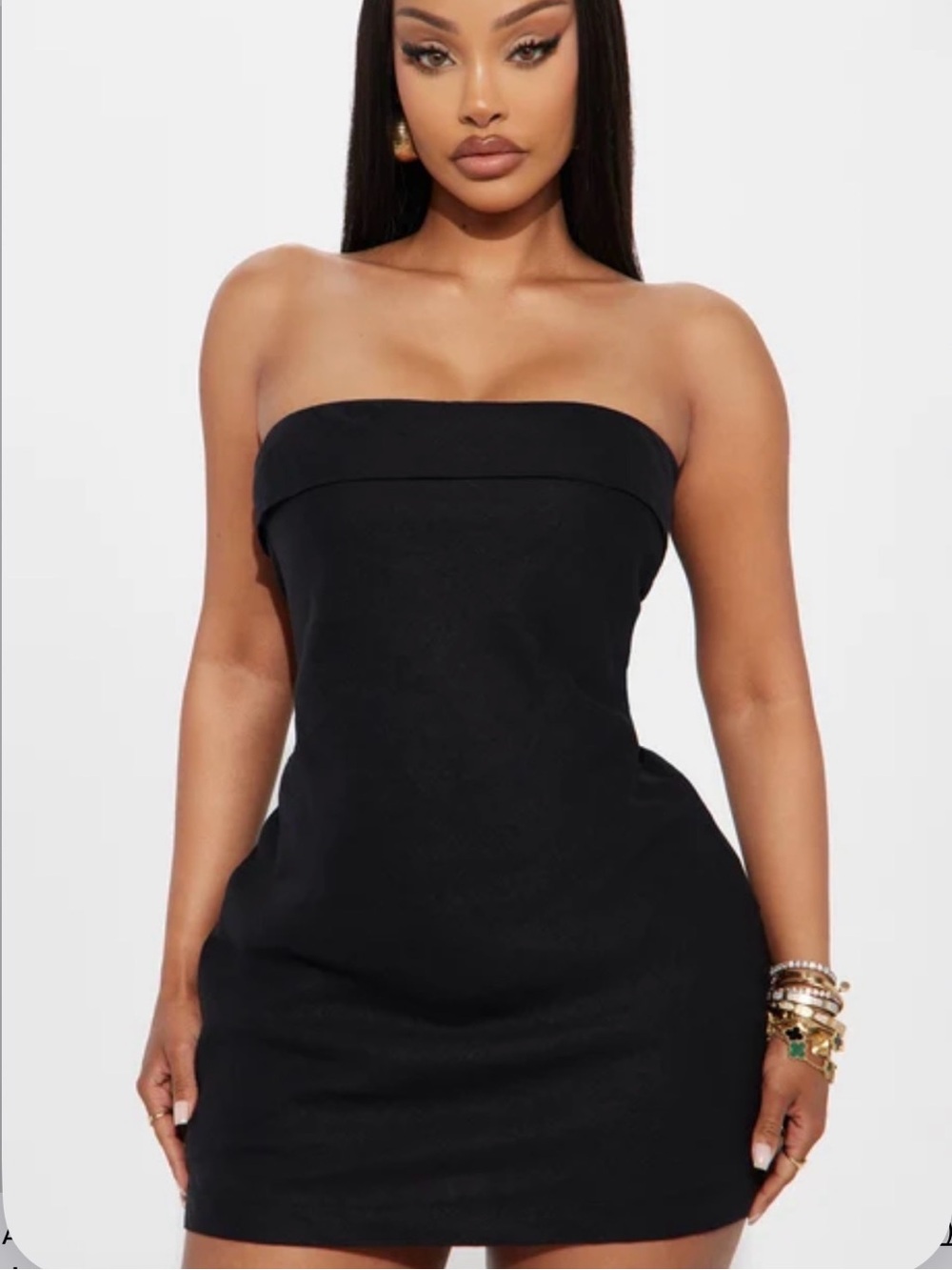 Strapless Black Linen Mini Dress - Elegant Women's Evening Dress